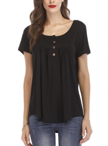 Charming Casual loose pleated button short sleeve T-shirt
