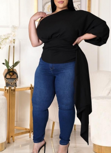 Charming Stylish One Shoulder Asymmetrical Plus Size Blouse