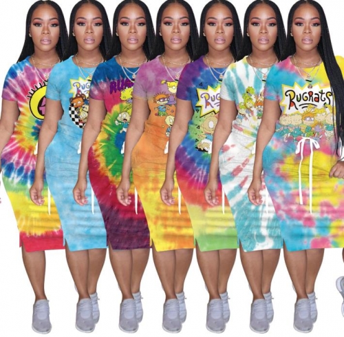 Charming  Cartoon Tie dye  print dress