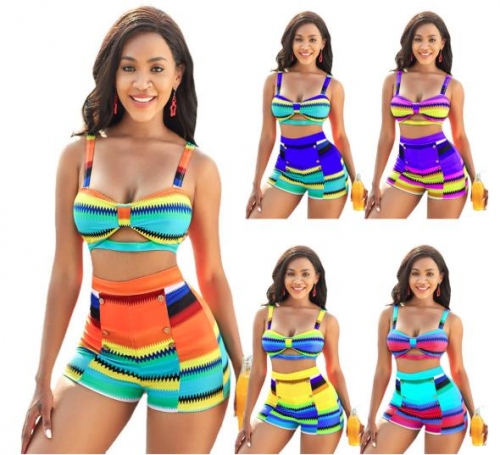 Charming Fashion print cutout bikini set