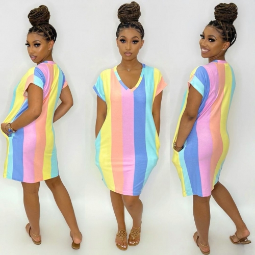 Charming Casual color striped print dress