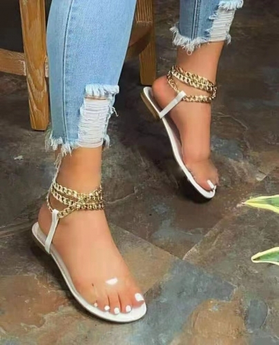 Charming Flat metal chain transparent strap sandals
