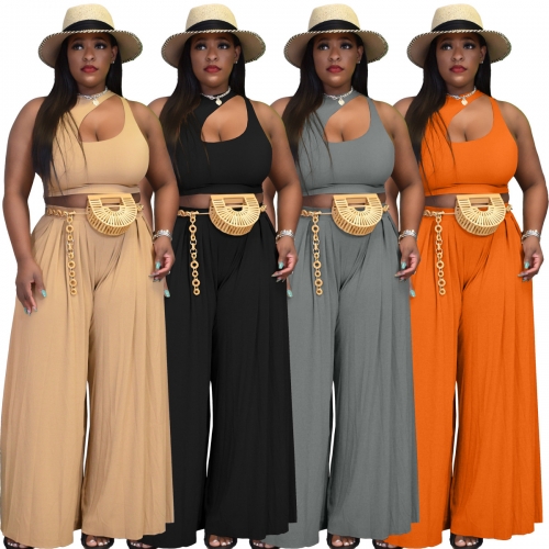 Charming Casual solid color cutout pants set