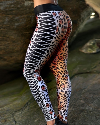 Leopard Print Patchwork Skinny Leggings