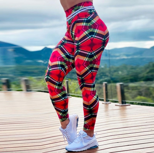 High-waist geometric print yoga pants