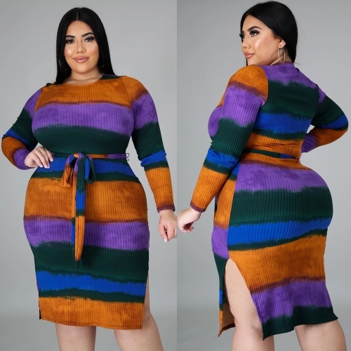 Fashion multi-color stitching plus size dress