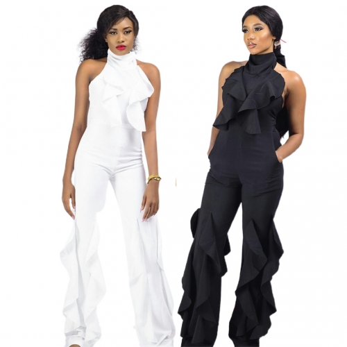 Fashion sexy backless wide leg ruffled Jumpsuit