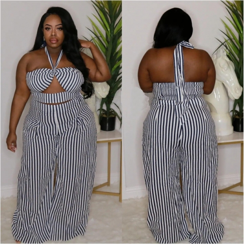 Sexy large black and white stripe two piece set
