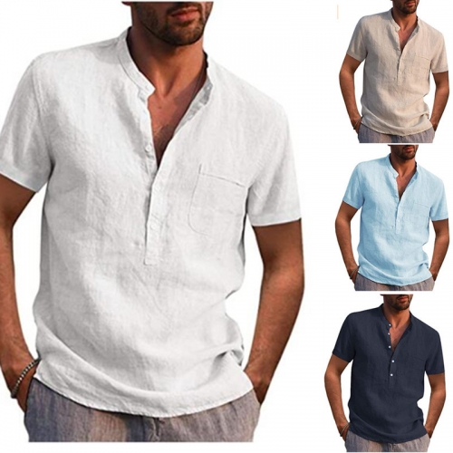 Short sleeve V-neck casual beach Linen Shirt