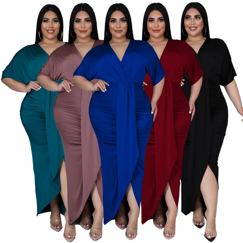 Sexy  irregular split V-neck dress