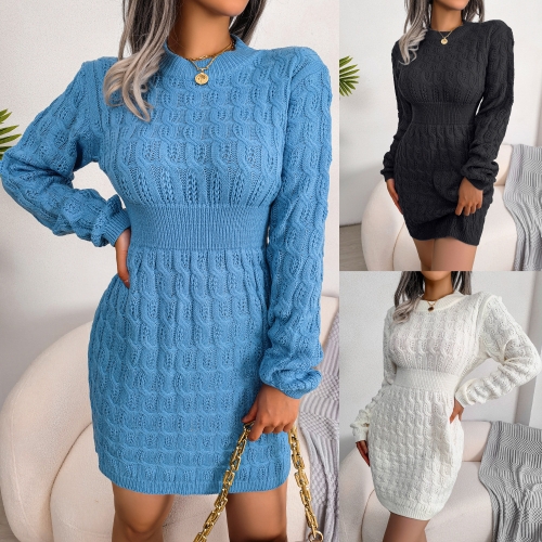 Casual waist closed wool dress