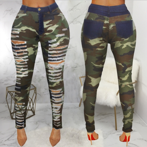 Trendy high waist camouflage stretch pencil pants