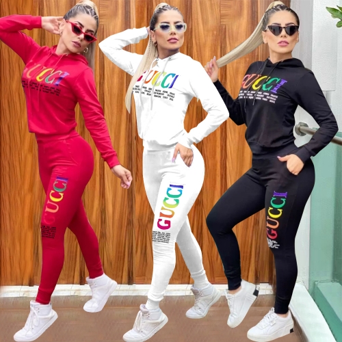 Fashion casual sports long sleeve hooded two-piece set