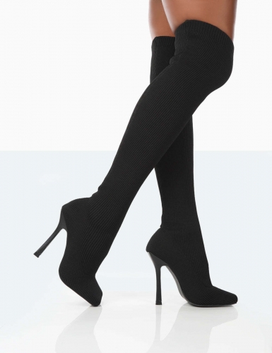 Fashion high thin heel stretch knee length boots