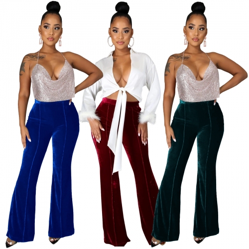 Casual mid waist micro flare pants