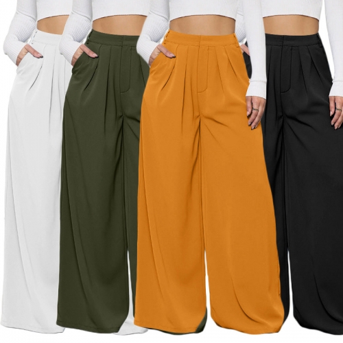 Casual solid wide leg pants