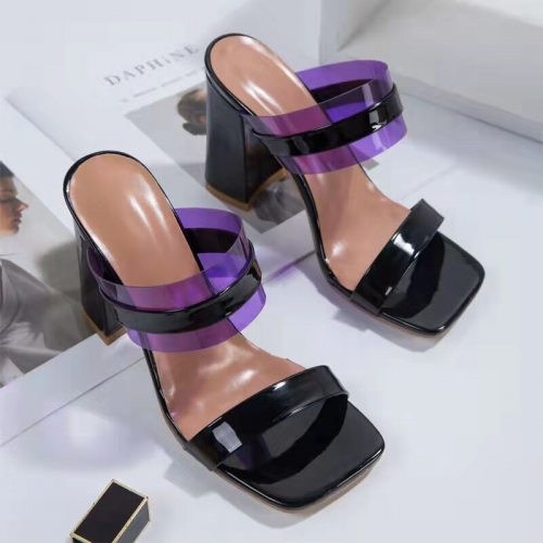 Fashionable square head straight line high heels