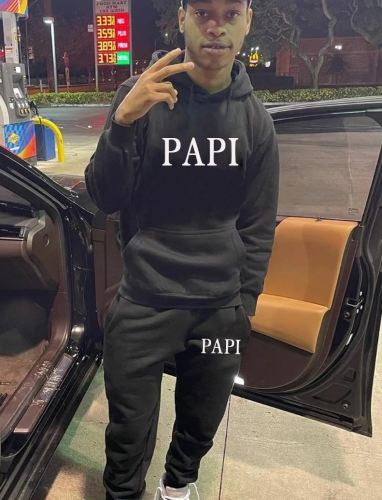 Men's casual loose letter printed hoodie two-piece set