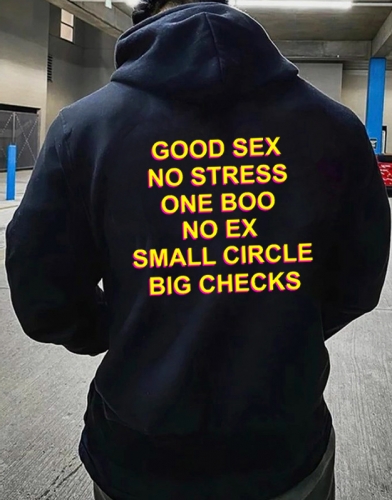 Men's casual loose English printed hoodie