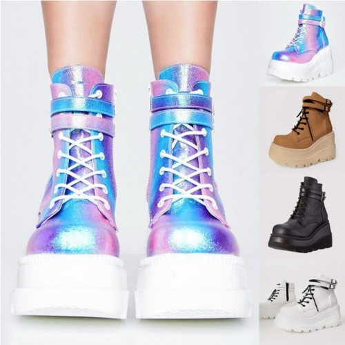 Colorful thick soled lace up boots