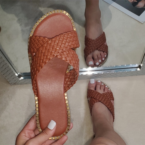Flat metal hollow woven slippers