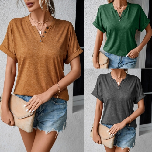 Casual v-neck button loose T-shirt top