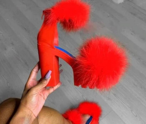 Sexy heavy-heeled plush high-heeled shoes