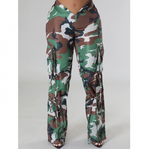 Zip strap camouflage pants
