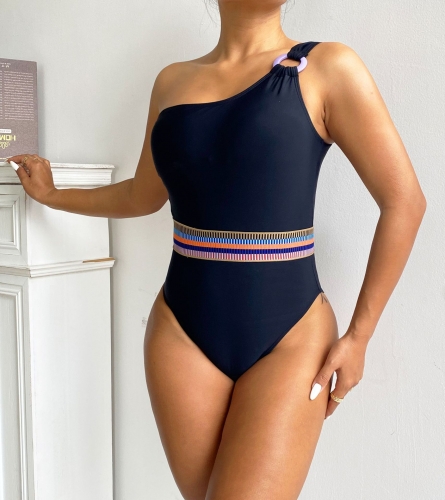 Sexy one-shoulder tight-fitting high-elastic one-piece swimsuit