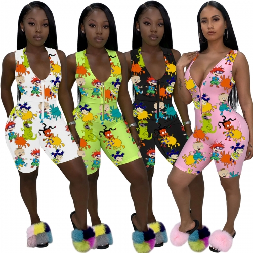 Zipper cartoon print romper