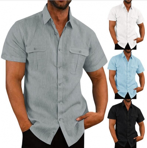 Casual cotton linen short sleeve shirt