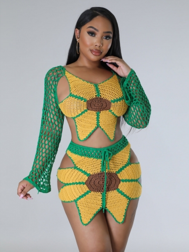 Sexy handmade crochet sunflower skirt set
