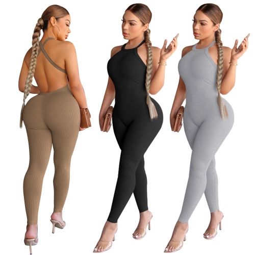 Tight Backless High Waist Sports Jumpsuit