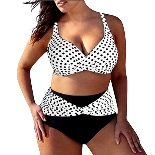 Plus size high waisted polka dot printed bikini set