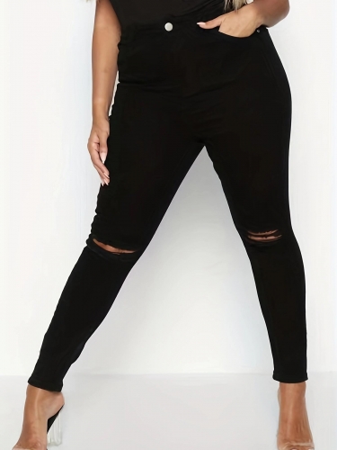 Casual stretch oversized distressed jeans