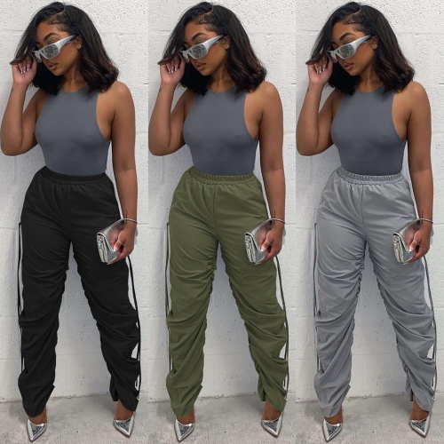 Pleated drawstring casual pants