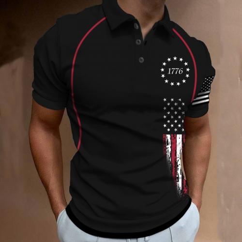 Digital national flag printed polo collar t-shirt