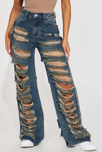 Sexy Micro Elastic Perforated Micro Flare Jeans