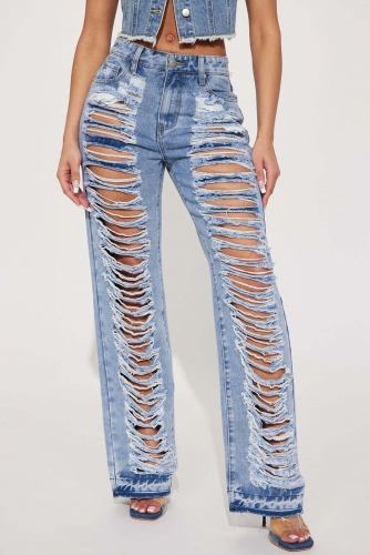 Sexy Micro Elastic Perforated Micro Flare Jeans