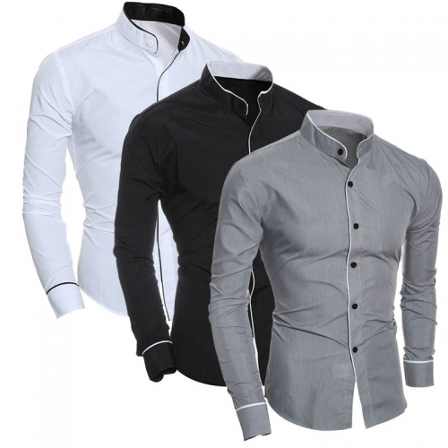 Men's solid color simple standing collar shirt