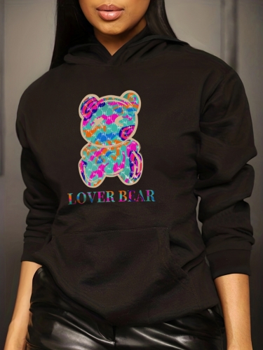 Casual printed hooded plush sweater