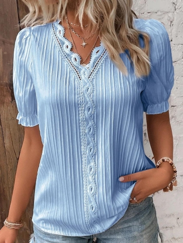 Casual hollow out large short sleeved shirt top