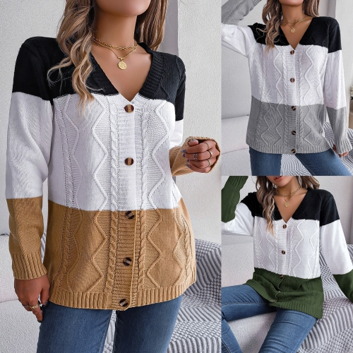 Casual contrast button long sleeved sweater cardigan jacket