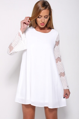 Casual hollowed out mesh long sleeved dress