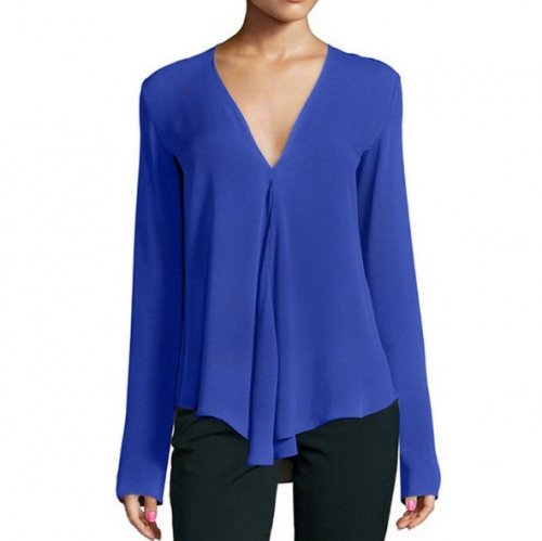 Solid V-neck Long Sleeve Shirt Top