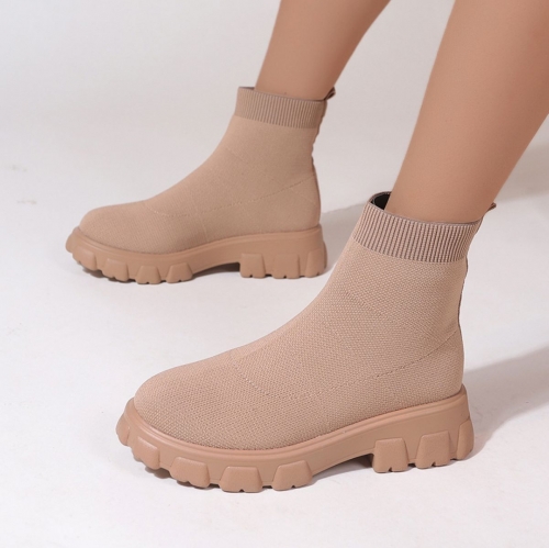 Solid color thick heeled wool boots