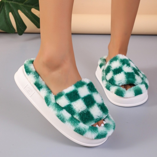 Plaid thick sole plush slippers