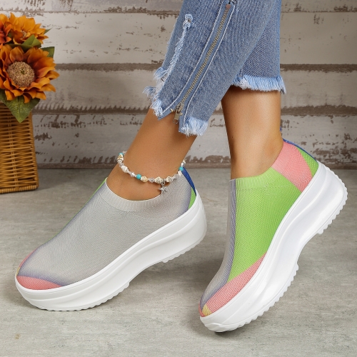 Color blocking fly weave thick sole sneakers