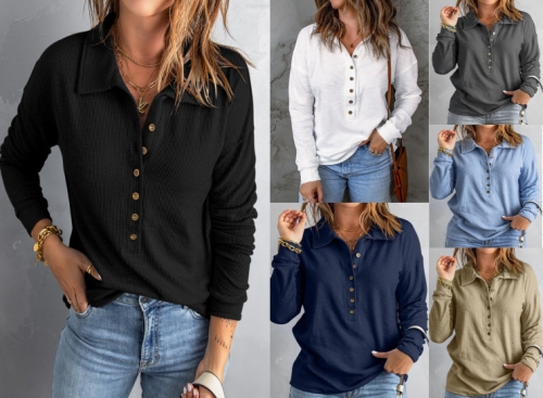 Casual large lapel single breasted shirt top