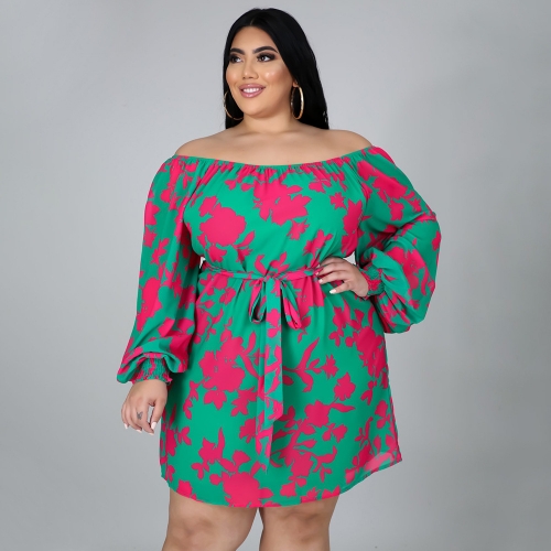 Sexy oversized printed long sleeved dress